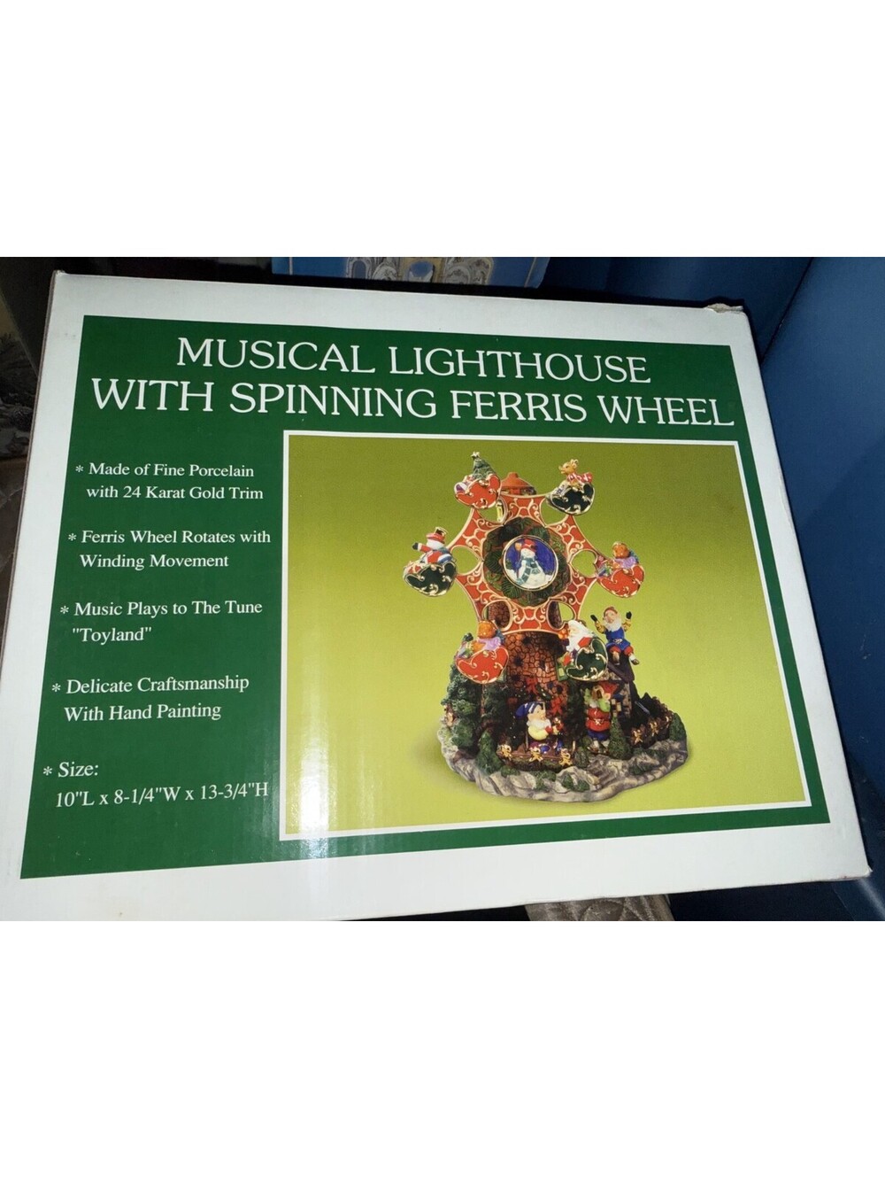Christmas Decoration Musical Porcelain Lighthouse With Spinning Ferris Wheel